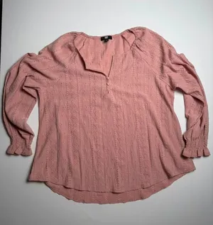 Frye Women's Rose Mauve Boho Knit Long Sleeve V Neck Pullover Blouse Large thumbnail 1