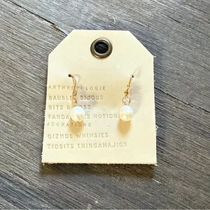Anthropologie Gold Pearl Drop Earrings with Clear Crystal thumbnail 3