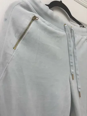 Juicy Couture Black Label Light Blue Velour Jogger Pants Drawstring Pockets S thumbnail 2