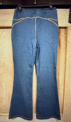 HALARA Denim Flare Knit Pants with Drawstring  thumbnail 1