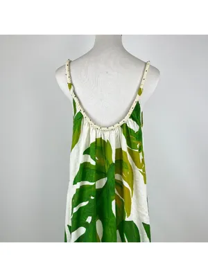 NWOT Farm Rio Linen Blend Green Leaf Print Sleeveless Maxi Dress Size S thumbnail 8