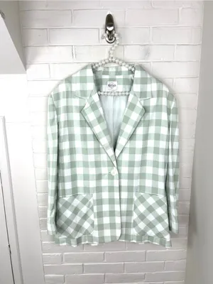 JR Bentley Green Check Gingham Plaid Blazer Size 14 thumbnail 2