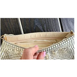 Vintage 70s 80s White Enamel Metal Mesh Evening Purse Metal Chain Hong Kong thumbnail 5