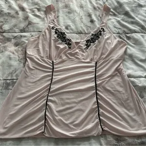 California Dynasty pink embroidered babydoll pajama top, size M boho loungewear thumbnail 8