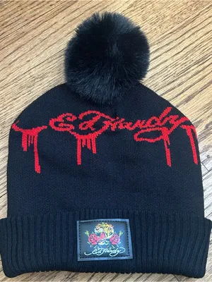 ED HARDY UNISEX Graphic Red Logo And Tiger Knit Pom Pom Beanie NWOT Size OS thumbnail 9
