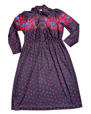 Vintage 70s Lucky Winner‎ Floral Print Long Sleeve Midi Dress Retro Medium M thumbnail 1