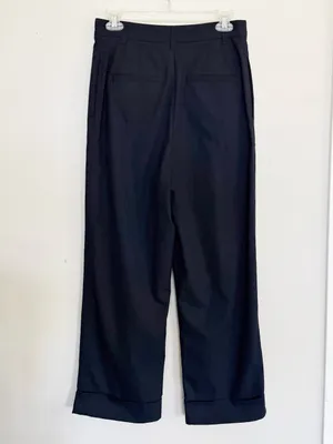 Zara Pleated Cuffed Black Hi Rise Trousers Size Small thumbnail 5
