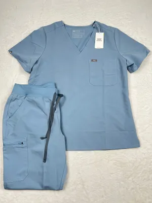 FIGS Dusty Blue Scrub Set Catarina Top Yola Pants XL Petite NWT/NWOT thumbnail 1