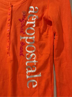 NWT Vintage Y2K Aeropostale Orange Waffle Knit Henley Thermal Top - Size M thumbnail 3