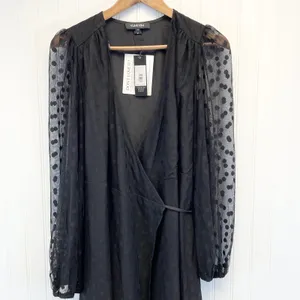 NEW Yumi Kim Womens‎ M Wicked Game Wrap Dress Black Swiss Dot Maxi Sheer Witchy thumbnail 10