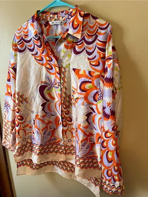 Zara Multicolor Button-Down Blouse — Orange, Purple, Green, White thumbnail 4