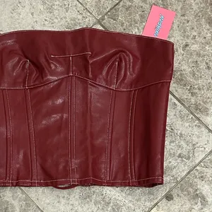 Edikted Moss Faux Leather Lace Up Corset Burgundry NEW Medium thumbnail 4