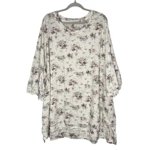 Magnolia Pearl Floral Slub Cotton Oversized Top Women OS Cream Good Distressed thumbnail 3