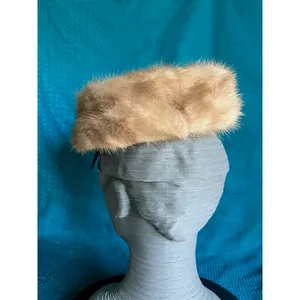 Vintage pill box hat fur with combs Brown thumbnail 3