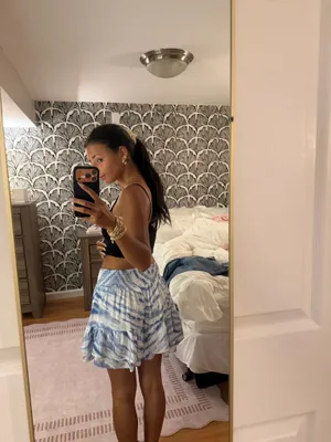 Surf Gypsy Skirt Blue White Metallic Tie-Dye Tiered Ruffle Mini M thumbnail 2