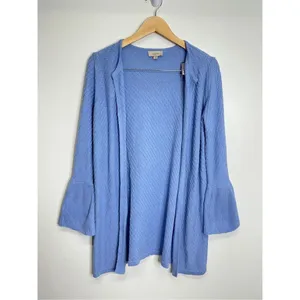 LOFT Sweater‎ Size Small Blue Knit Bell Sleeve Open Cardigan thumbnail 2