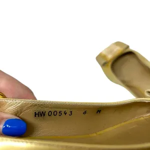 Stuart Weitzman Vintage Gold Tan Bow Kitten Open‎ Toe Heels Size 6 thumbnail 9