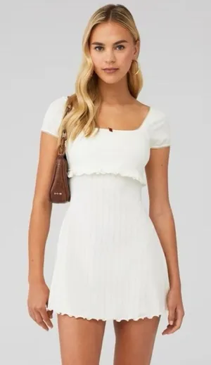 Frankies Bikinis x Sydney Sweeney Rue Pointelle Mini Dress Vanilla Ivory thumbnail 1