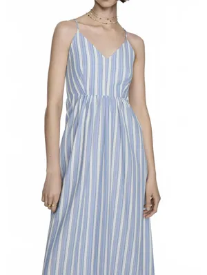 Mango 100% Cotton Cut-Out Back Striped Dress Sky Blue Stripe NWT Size XXL / 12 thumbnail 8