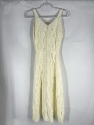 Knit Mix Ivory Pointelle Open Knit Maxi Dress Size M thumbnail 6