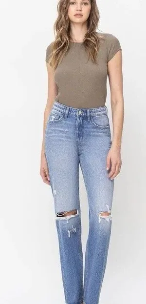 Vervet 90s Dad Jean | Size 24 | Super High Rise | Distressed‎ Denim Straight Leg thumbnail 1