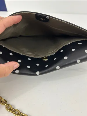J. Crew Invitation Black and White Polka Dot Leather‎ Purse thumbnail 4