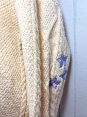 Taylor Swift‎ Cream Cable Knit Cardigan with Lavender Star Sleeves size M thumbnail 14