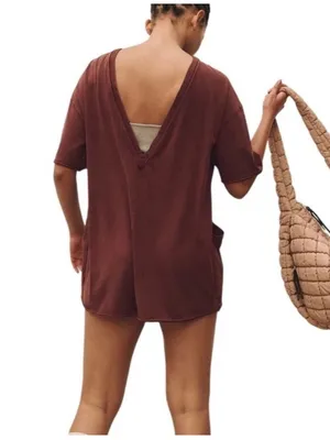 Free people hot shot tee romper in dark espresso thumbnail 4