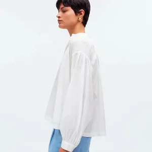 Madewell Shirred Long-Sleeve Top in Eyelet White Size Medium NWT thumbnail 2