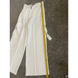 Zara White Satin Cargo high-waisted utilitarian wide leg Trousers With Belt L thumbnail 3