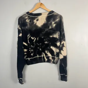 Natural Life Tie Dye Black Cream Cotton Knit Sweater Cropped Sz L Boho, hippie thumbnail 3