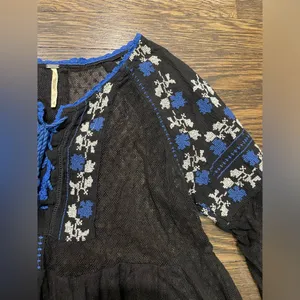 Free People transparent black blue embroidered tassel blouse women’s size XS thumbnail 6