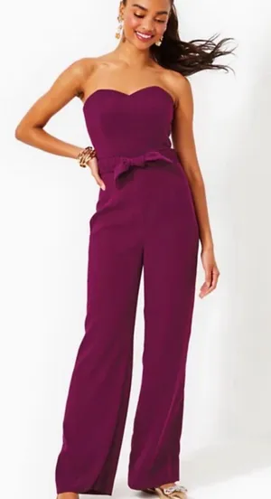 Lilly Pulitzer Strapless Plum Wide-Leg Jumpsuit with Self Tie thumbnail 1