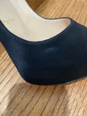 Christian Louboutin Very Prive Black Satin Peep Toe Platform Heels Women 37.5 thumbnail 10