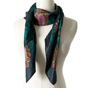 Diane Von Furstenberg 100% Silk Scarf Black Multicolor Paisley Plaid Luxury thumbnail 3