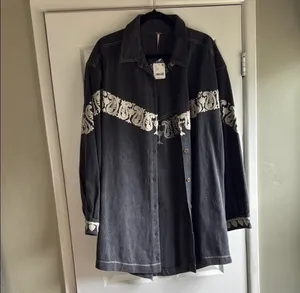 Free People Mini Denim Dress Black thumbnail 2
