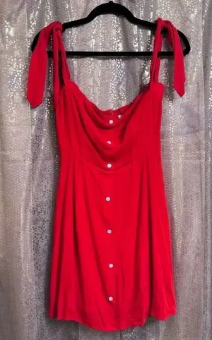 Capulet Cherry Red Giulia Button Front Tie Sleeve Mini Dress Medium thumbnail 1