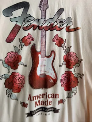Fender Cream Short-Sleeve Tee with Red Guitar & Rose Graphic thumbnail 2