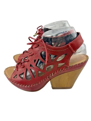 *Lobo Solo Red Leather Sandals Womens Size US Size 9 Lace Up Boho Laser Cut Out thumbnail 4