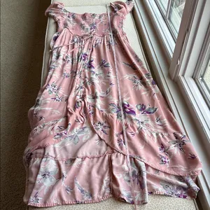 Xhilaration Smocked Blush Pink Floral Hi-Lo Dress XL thumbnail 10