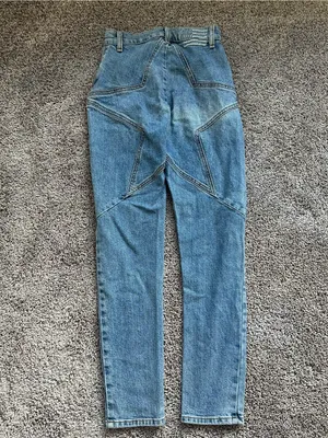 REVICE Blue High-Waist Straight Leg Star Jeans with Geometric Seams thumbnail 2