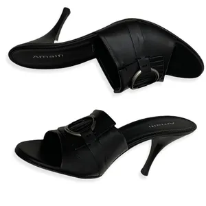 Amalfi Black Italian Leather Fringe kitten-heel mules thumbnail 9