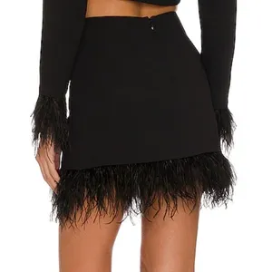 Amanda Uprichard Dessa Mini Skirt Womens XS Black Feather Trim Glam Party Modern thumbnail 4