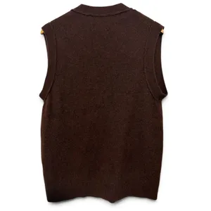 Zara Women Brown Llama Blend Oversized Knit Button Front Sweater Vest Small thumbnail 3