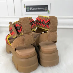 New UGG Ashton Heritage Braid Brown Suede Neon Trim Platform Sandals Size 7 thumbnail 4