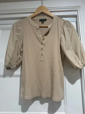 J. Crew Ribbed Puff Sleeve Henley Top thumbnail 2