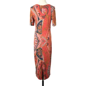 Farm Rio Giannina Knit Midi Dress Orange Paisley Floral Print Size Medium thumbnail 4