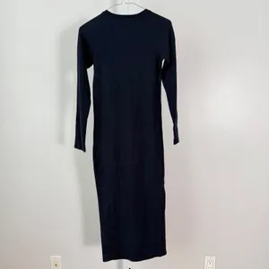 LEGOE Heritage‎ sz 1 Long Sleeve Midi Dress Black Cotton Stretch Cozy Casual thumbnail 6