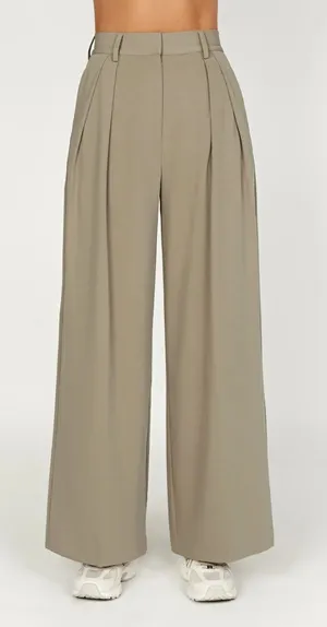 Meshki Jemima Wide Leg Pleated Trouser Pants in Olive Green Office Career thumbnail 1