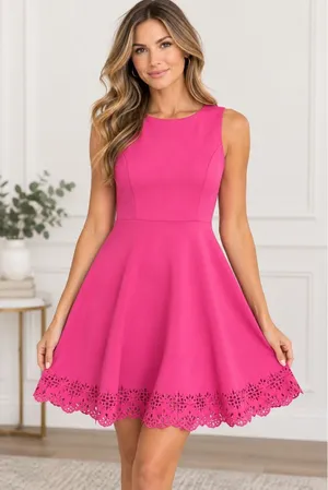 Cynthia Rowley Women's Size 10 Hot Pink Fit & Flare Laser Cut Eyelet Hem Dress thumbnail 1